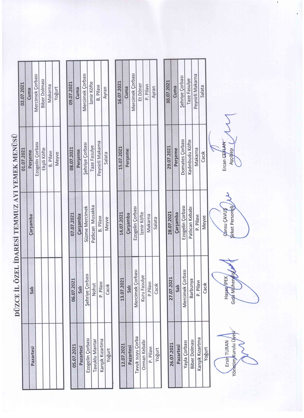 yemek listesi